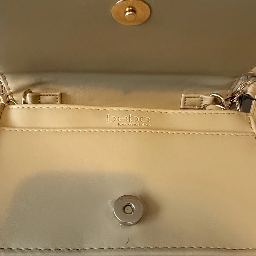 Bebe Beige Handbag w/ Gold Chain Strap Crossbody 3 in 1 w/ Card Case/Key Ring ❤️